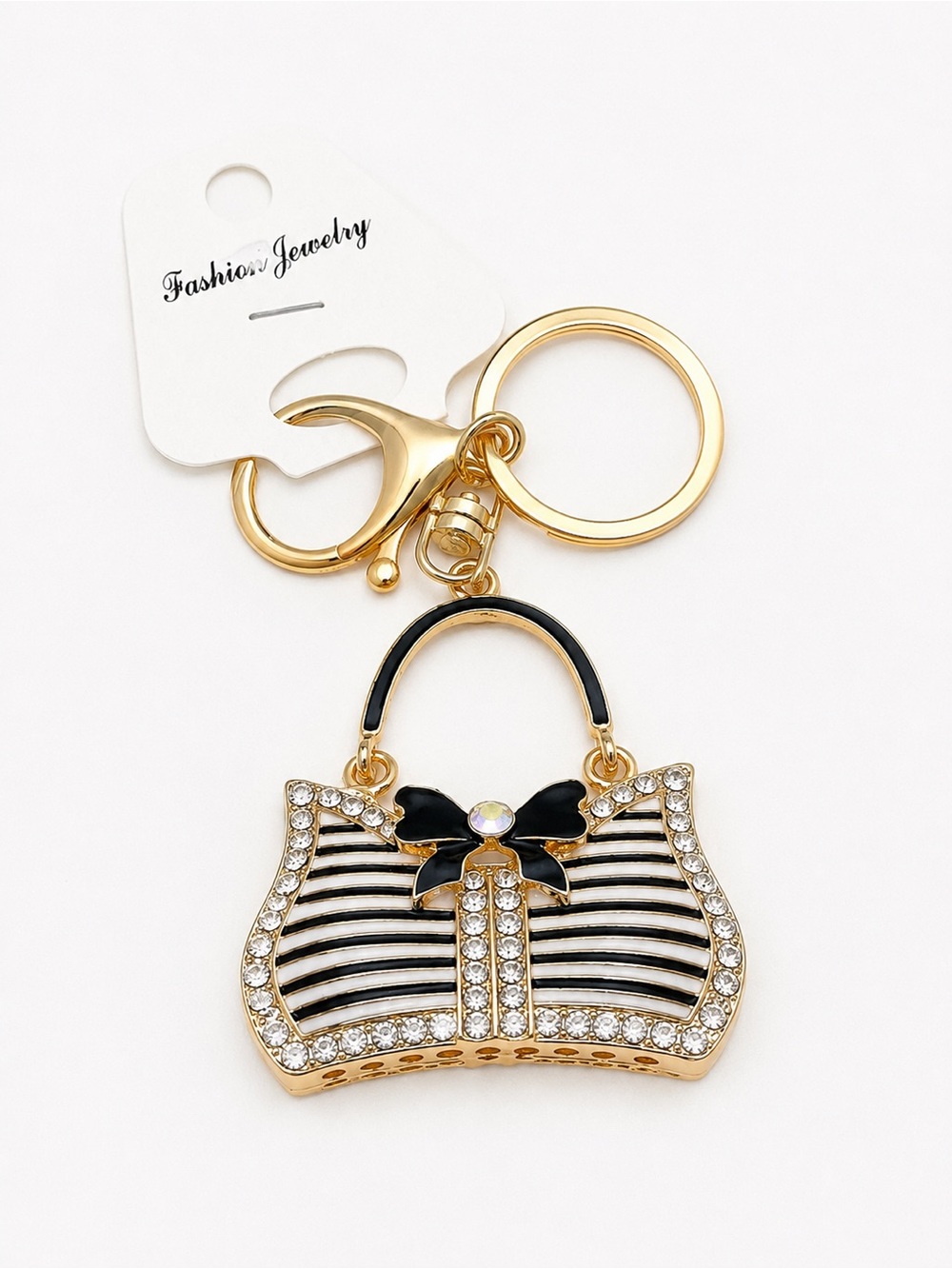 Rhinestone Handbag Shaped Purse Charm Keychain Chic Features black bow design